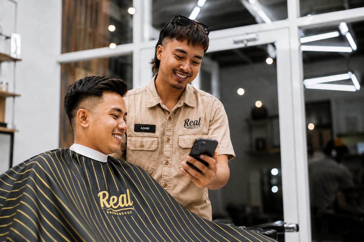 Barber working on a client